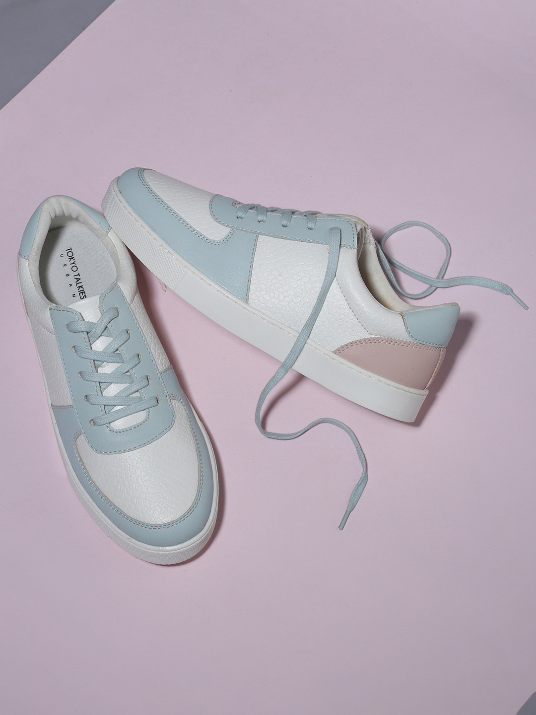 

Tokyo Talkies Women White And Blue Colourblocked PU Sneakers