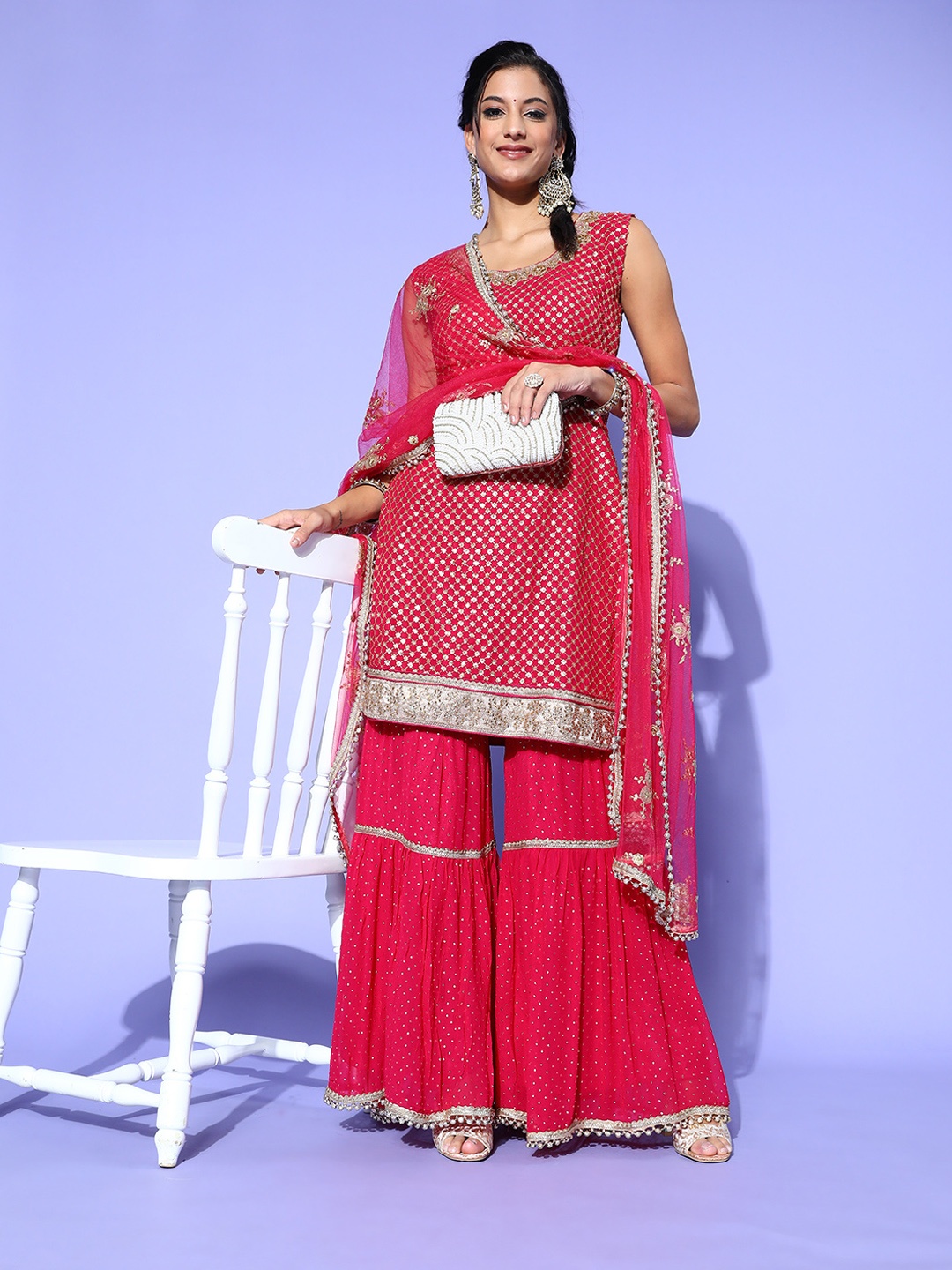 

Chhabra 555 Women Geometric Poly Georgette Hyper Texture Kurta Set, Magenta