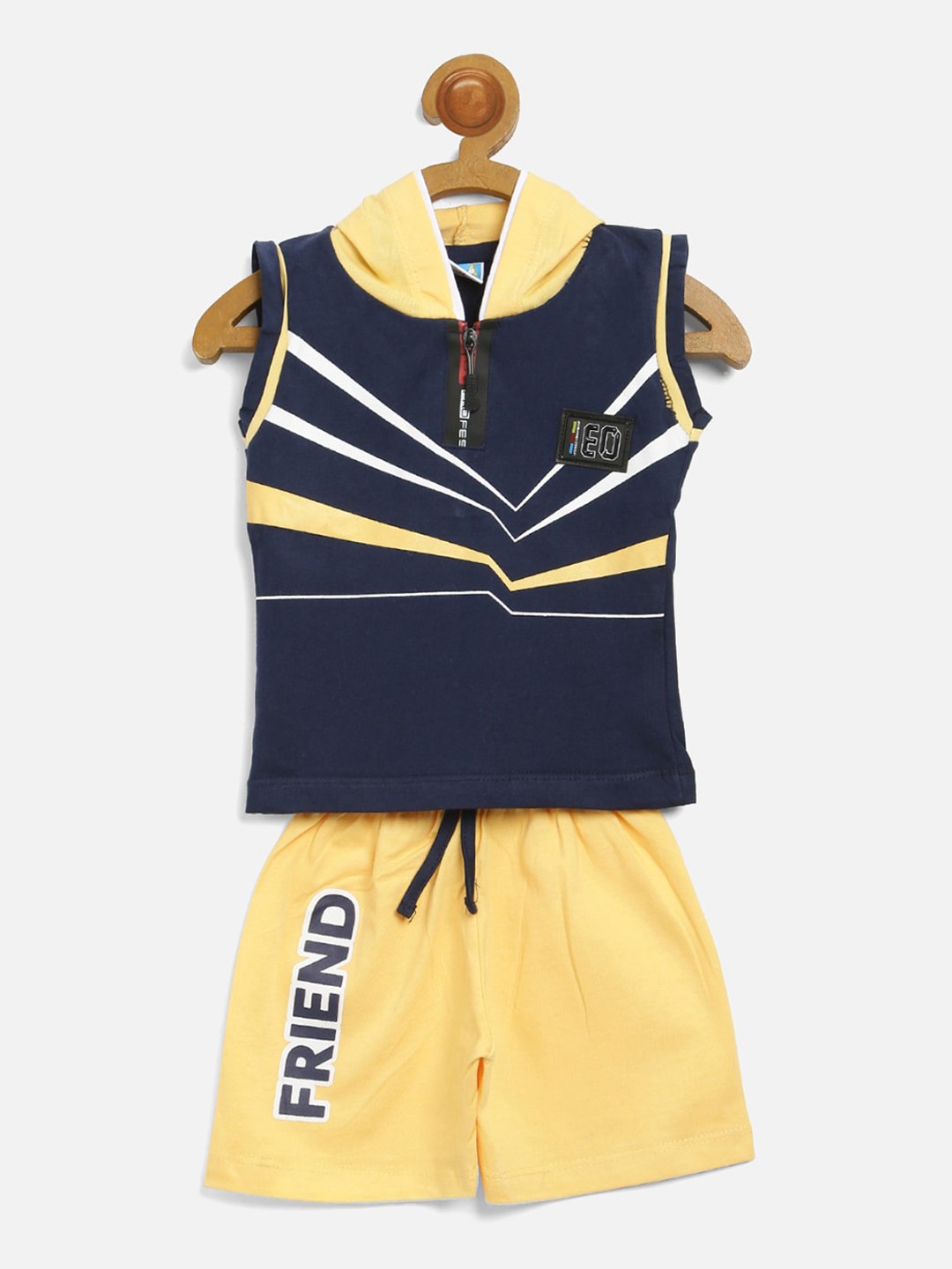 

V2 Value & Variety Boys Navy Blue & Yellow Printed T-shirt with Shorts