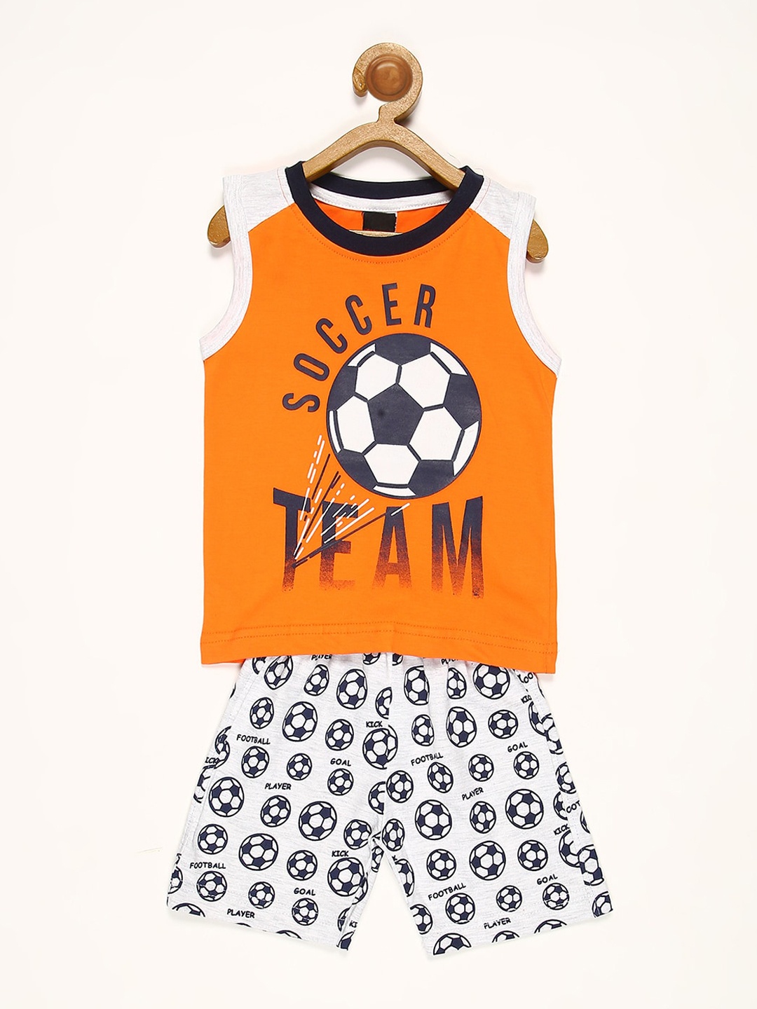 

V2 Value & Variety Boys Soccer Ball Printed Pure cotton T-shirt with Shorts, Orange