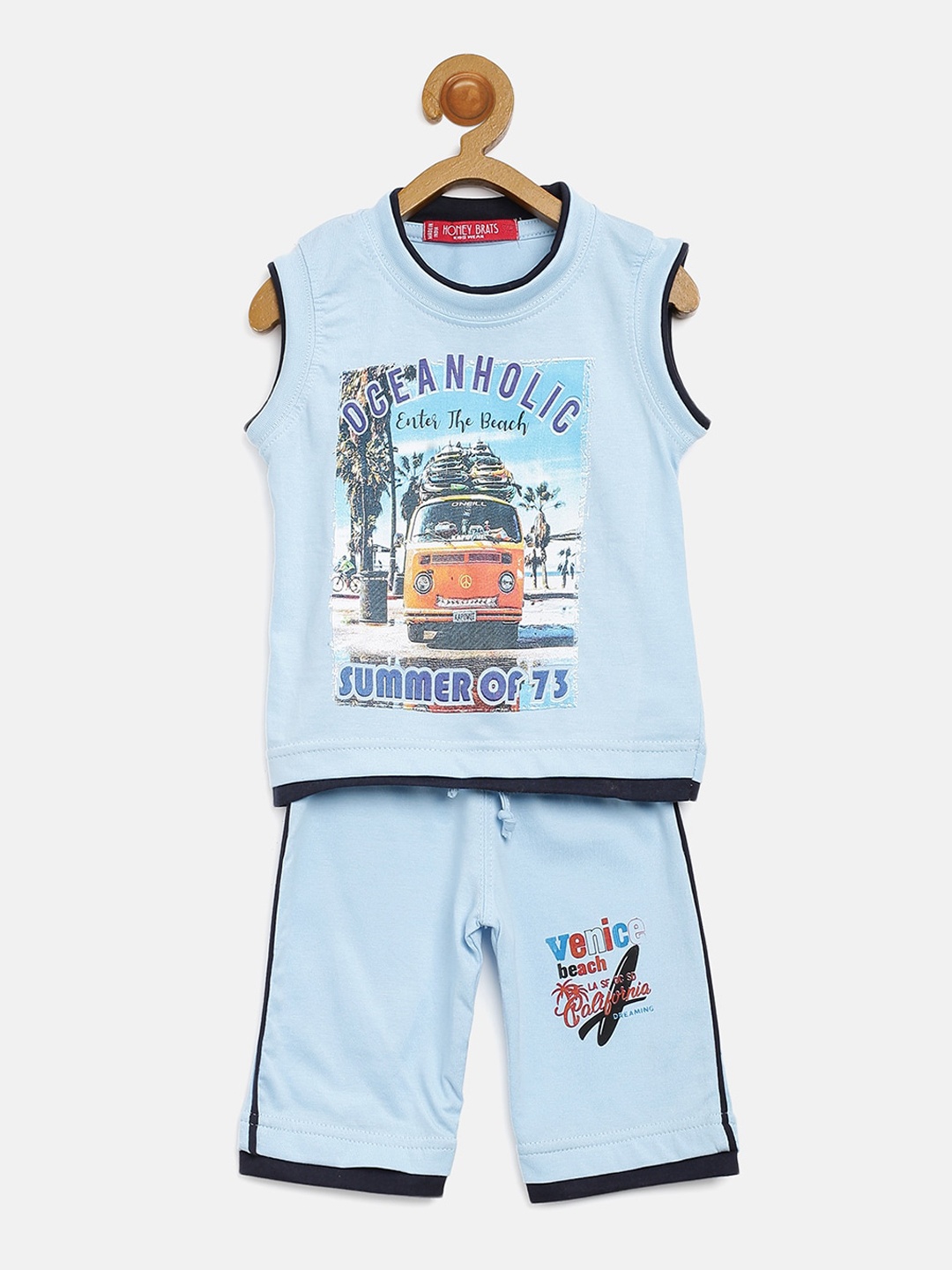 

V2 Value & Variety Boys Blue & Black Printed Pure Cotton T-shirt with Shorts Set