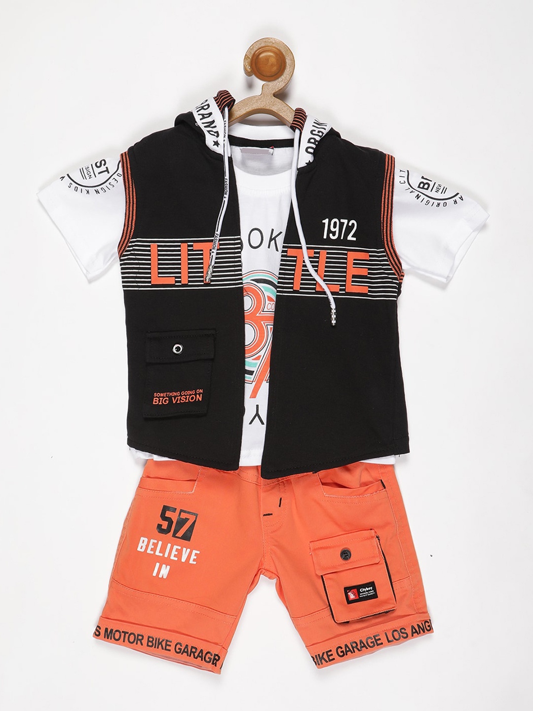 

V2 Value & Variety Boys Orange & White Printed Clothing Set