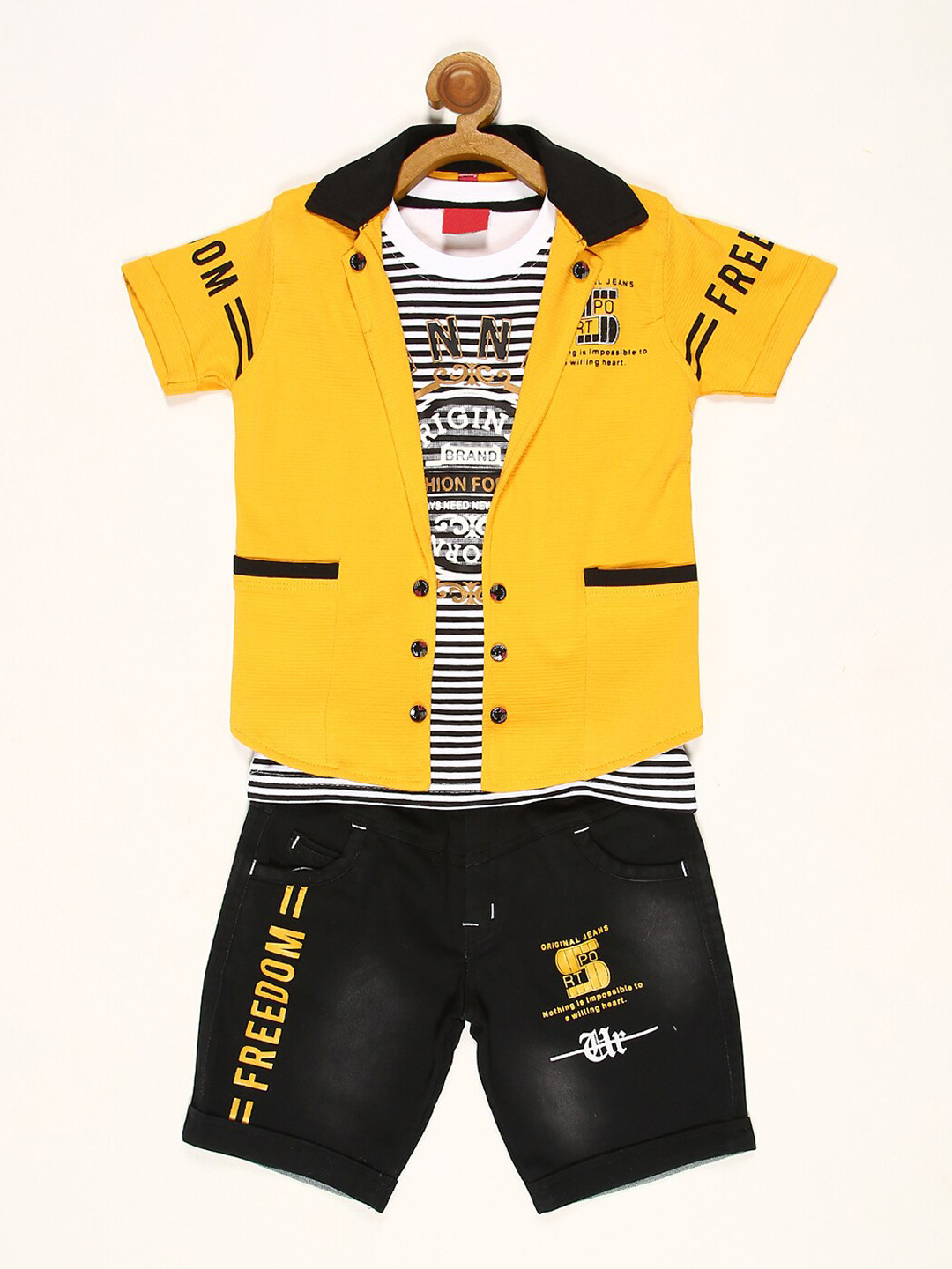 

V2 Value & Variety Boys Mustard Yellow & Black Printed Cotton Clothing Set