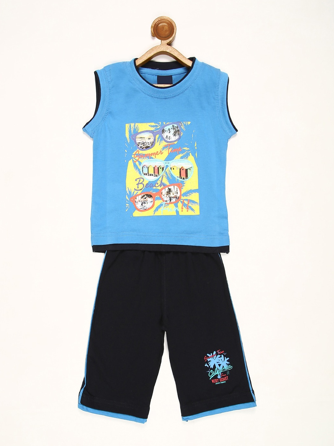

V2 Value & Variety Boys Blue & Black Printed T-shirt with Pyjamas
