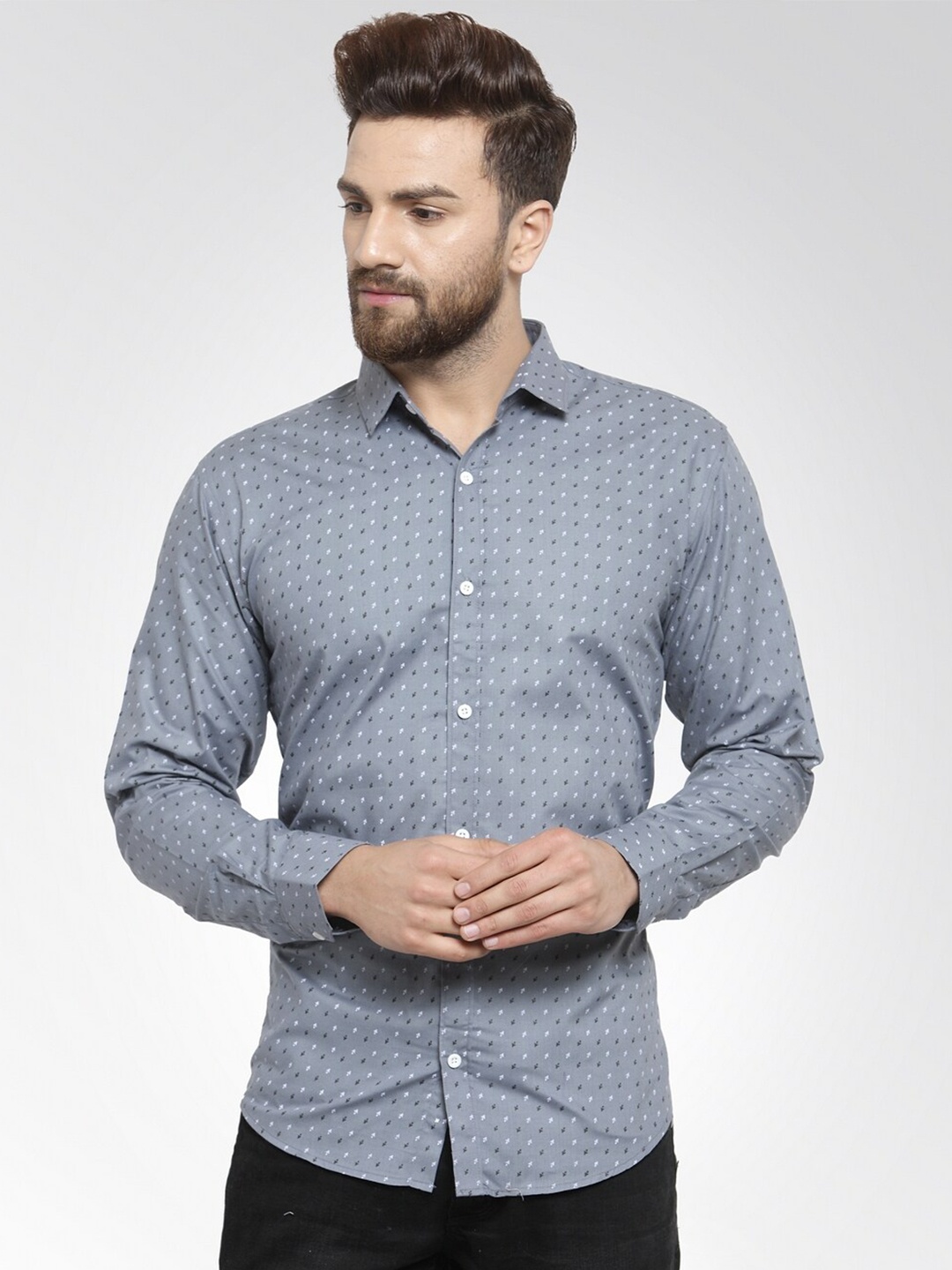 

JAINISH Men Grey Classic Slim Fit Printed Casual Cotton Shirt