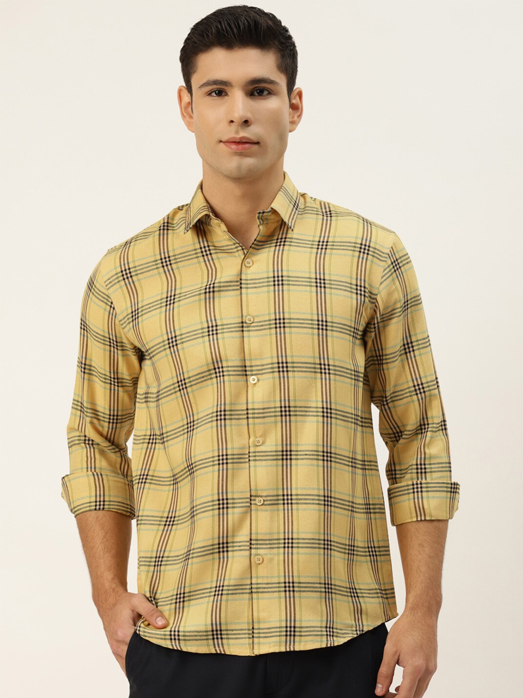 

JAINISH Men Yellow Classic Slim Fit Tartan Checks Checked Casual Shirt