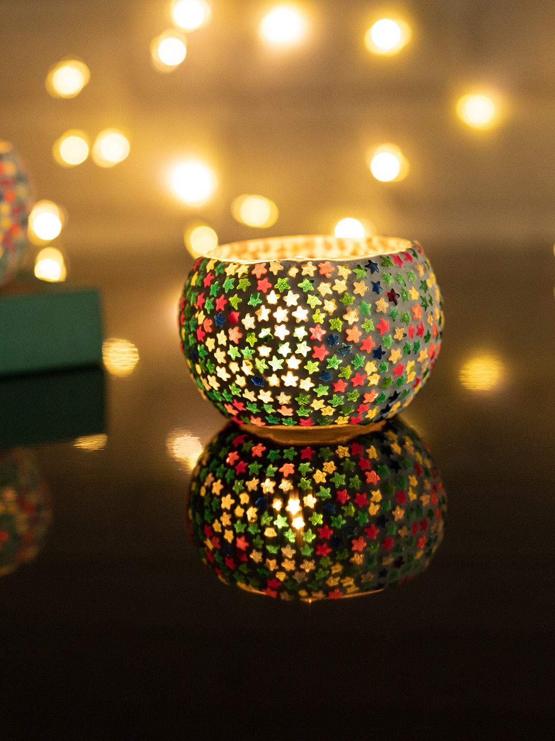 

Homesake Set Of 2 Glass Star Mosaic Candle Holder, White