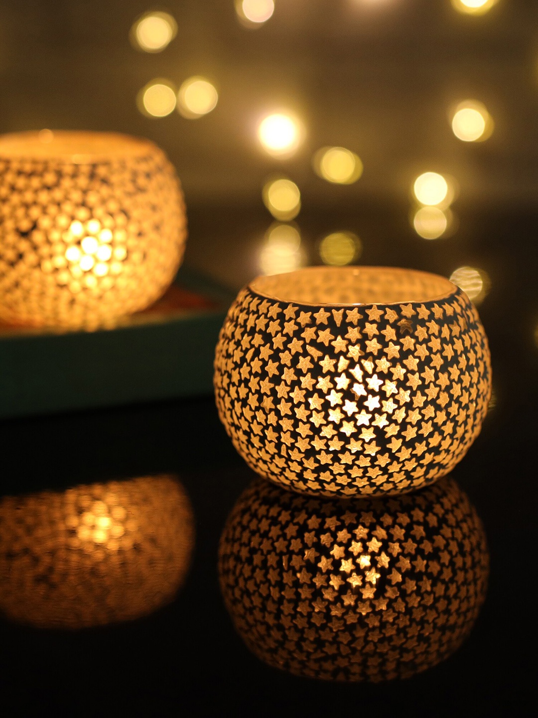 

Homesake Set Of 2 White Solid Star Mosaic Candle Holder