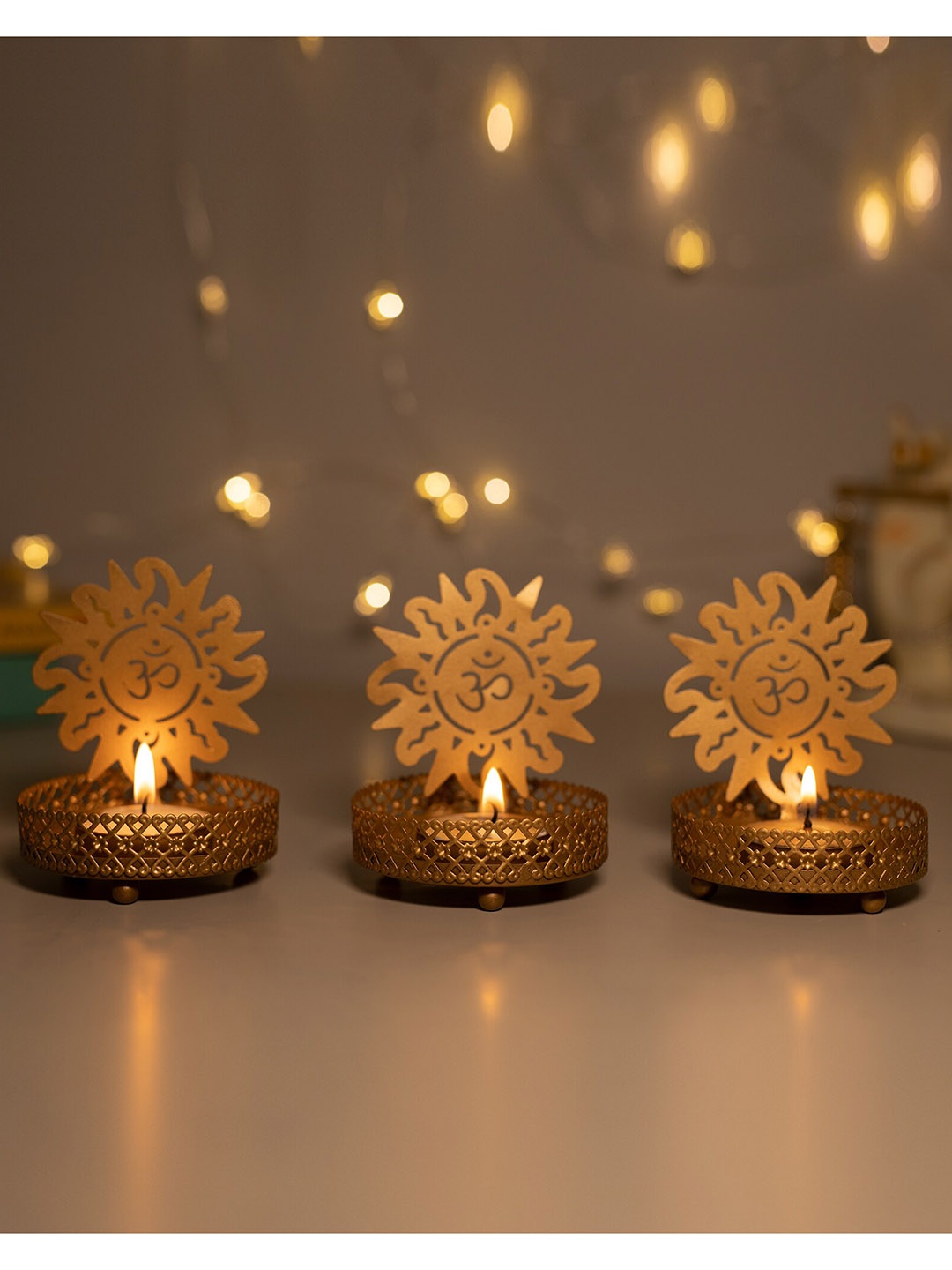 

Homesake Set Of 3 OM Tea Light Candle Holders, Gold