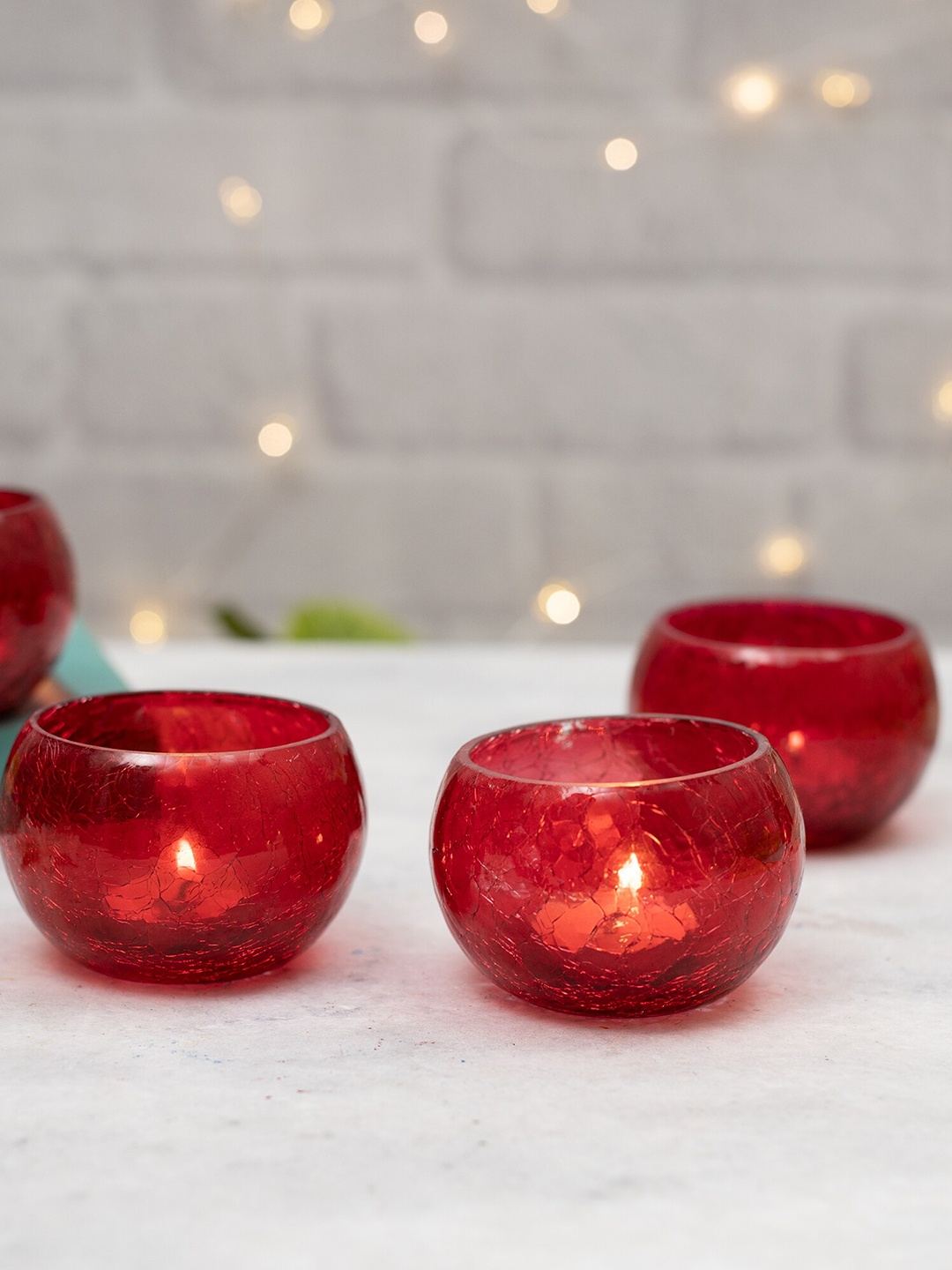 

Homesake Set of 4 Red Textured Candle Holders