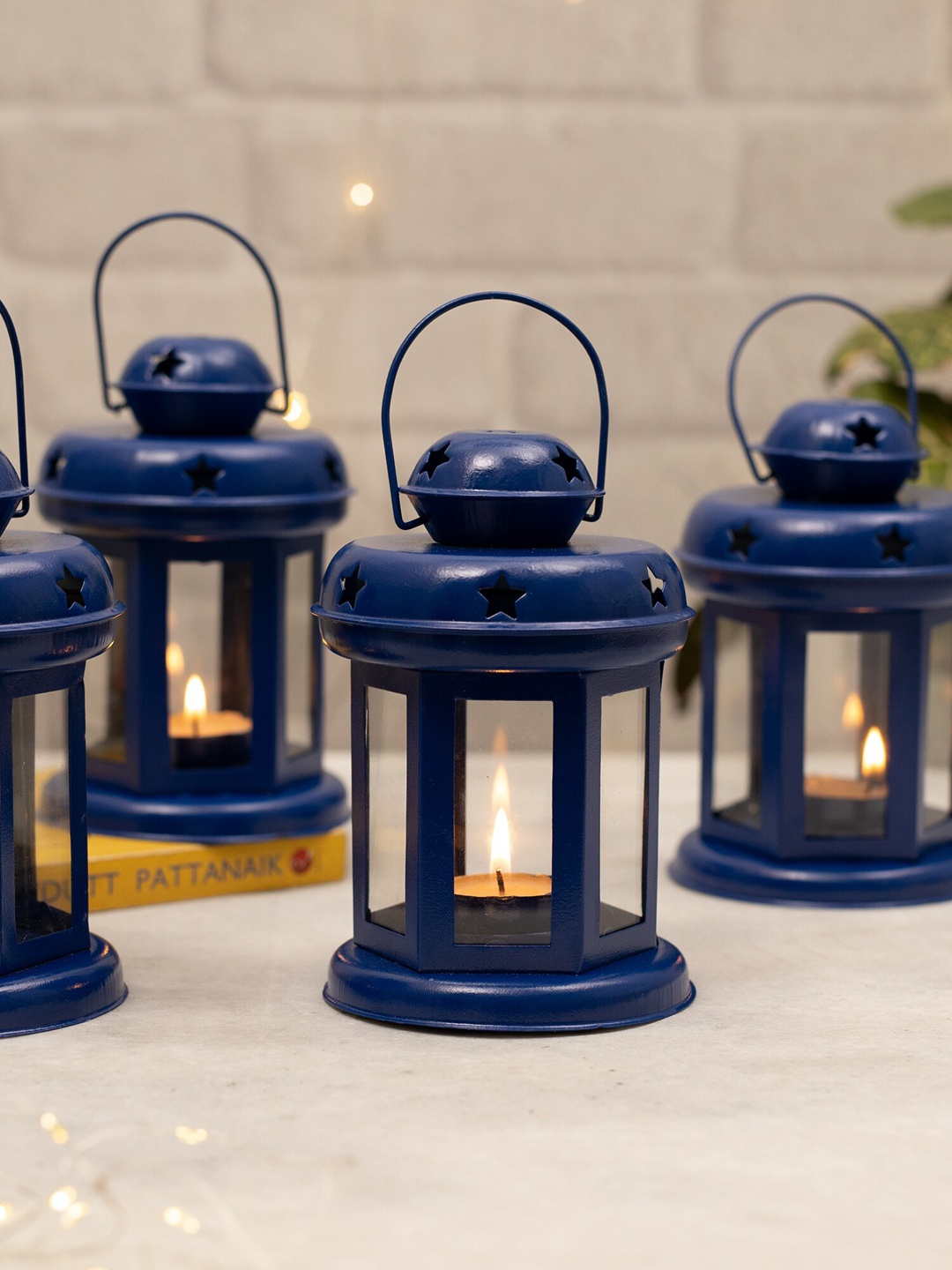 

Homesake Set Of 4 Star Light Designer Candle Tealight Holder, Navy blue