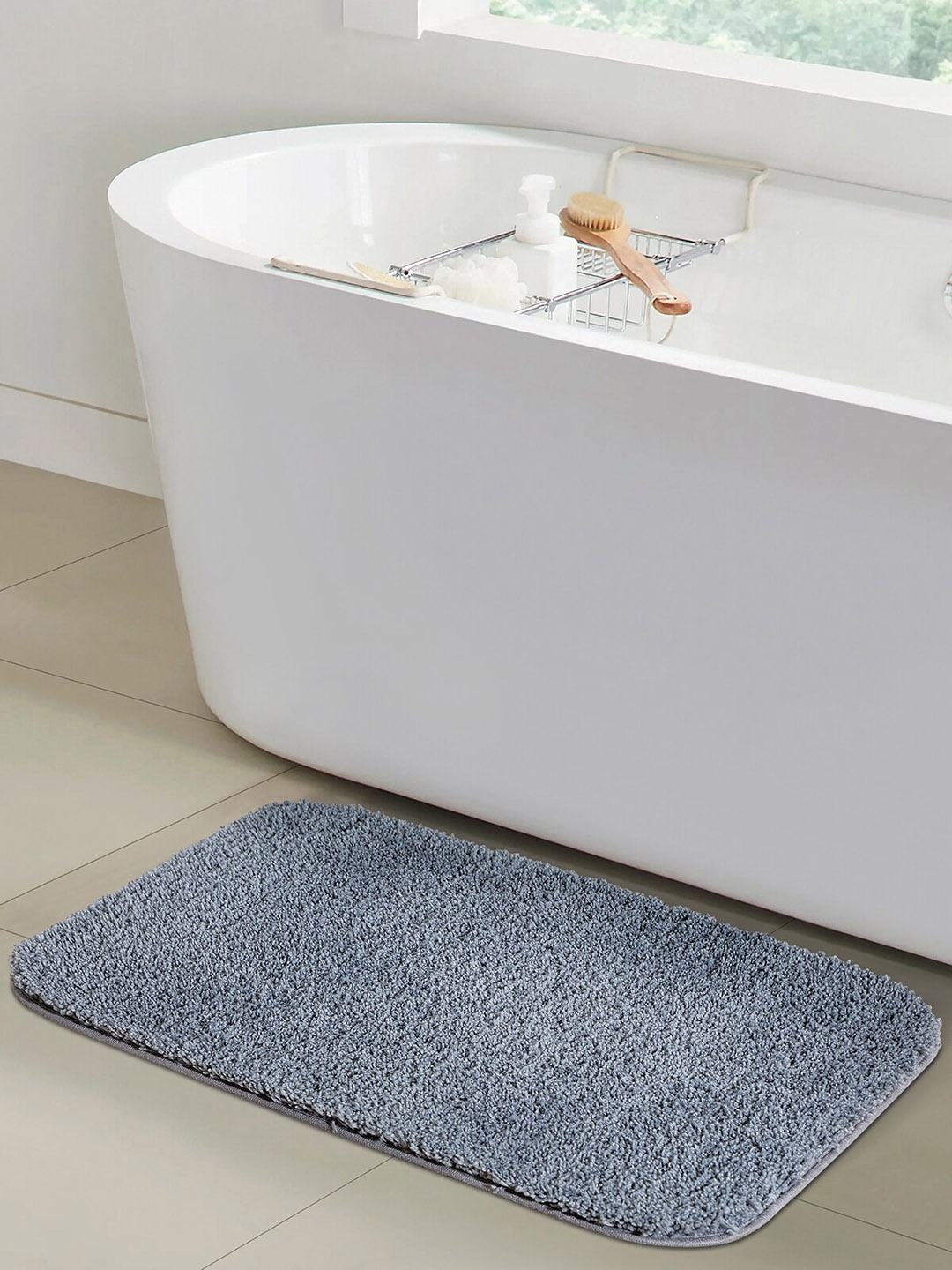 

OBSESSIONS Grey Solid 1400GSM Anti-Skid Bath Rug