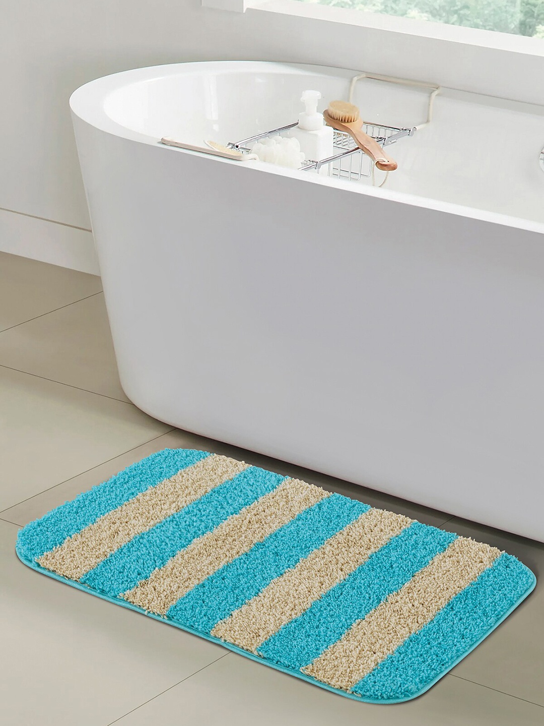 

OBSESSIONS Blue & Grey Striped 1400 GSM Bath Rugs