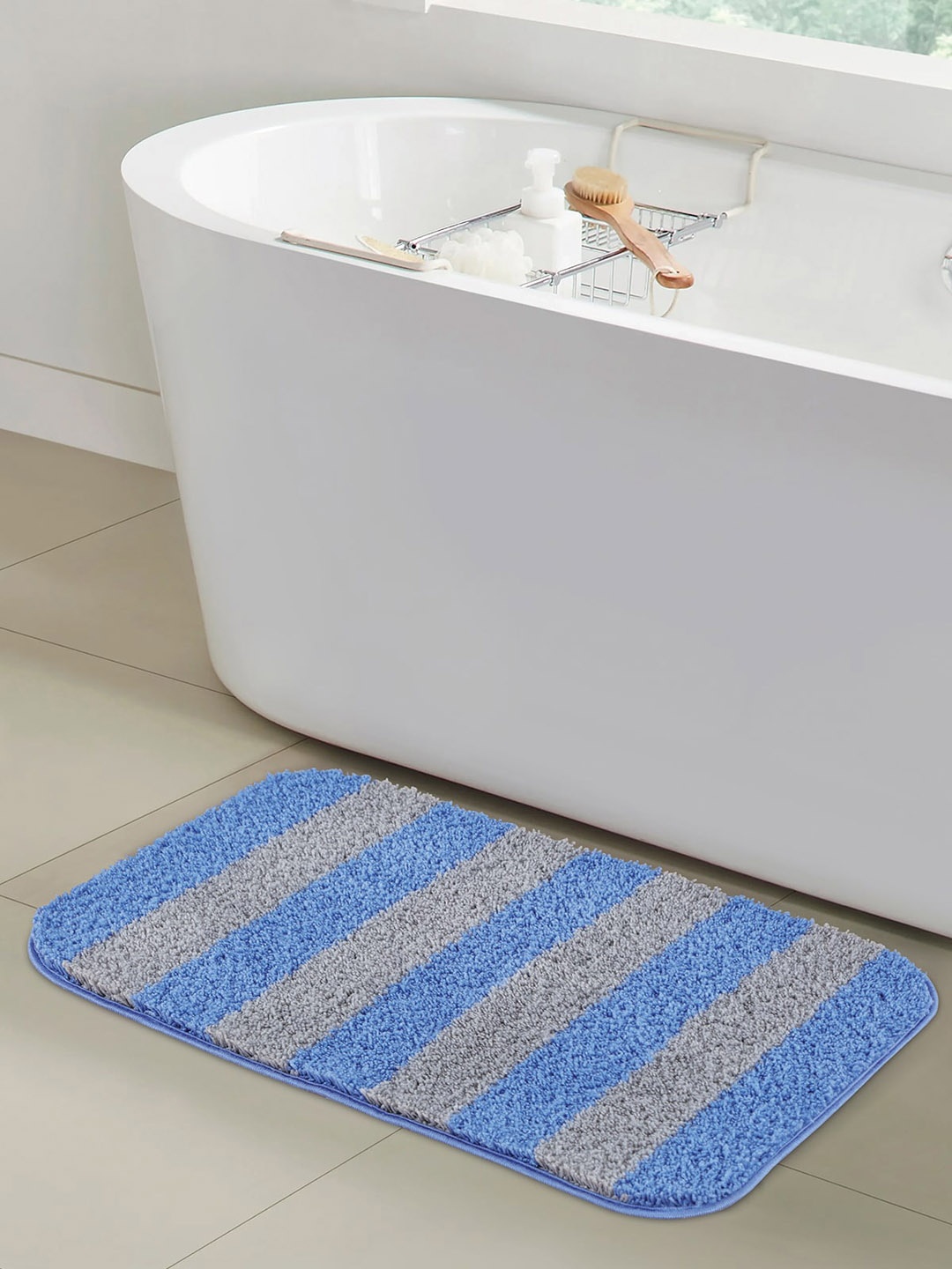 

OBSESSIONS Blue Striped 1400 GSM Bath Rug