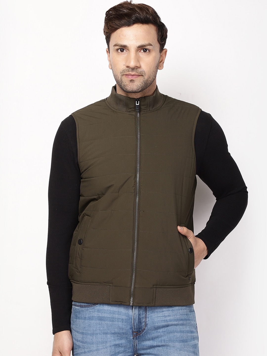 

Blackberrys Men Olive Green Solid Padded Jacket