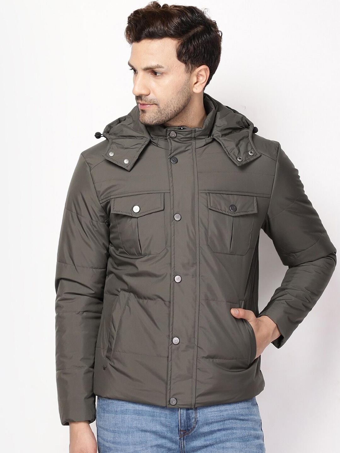 

Blackberrys Men Olive Green Solid tailored Jacket