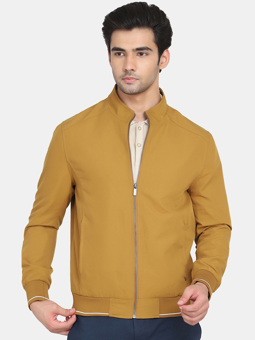 

Blackberrys Men Mustard Solid Polyester Bomber Jacket