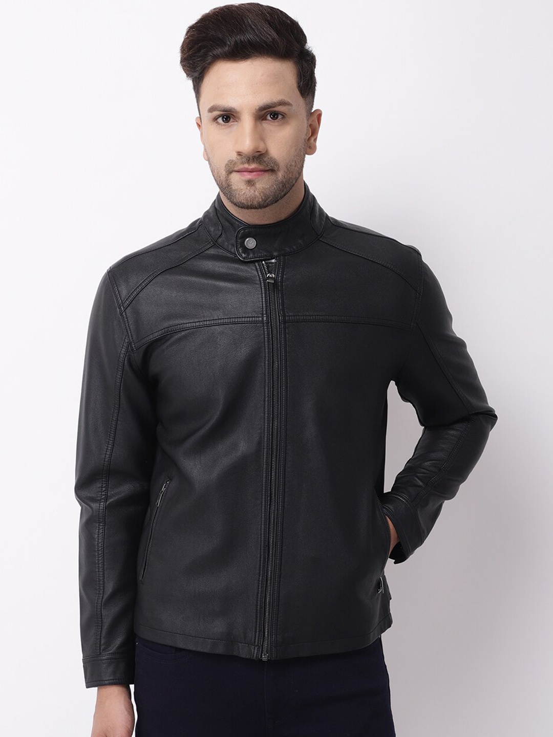 

Blackberrys Men Black Leather Biker Jacket