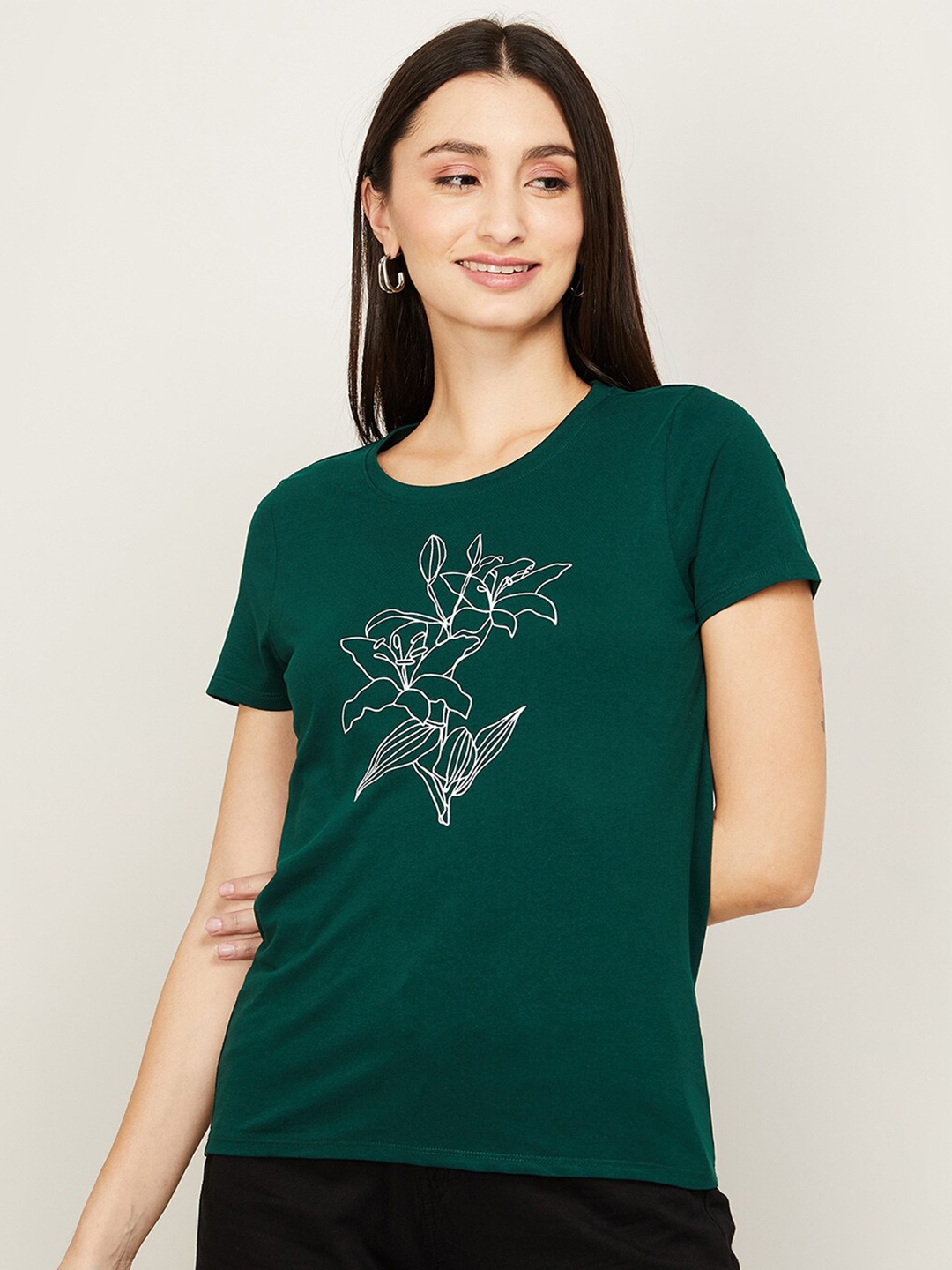 

Fame Forever by Lifestyle Green Floral Pure Cotton Print Top