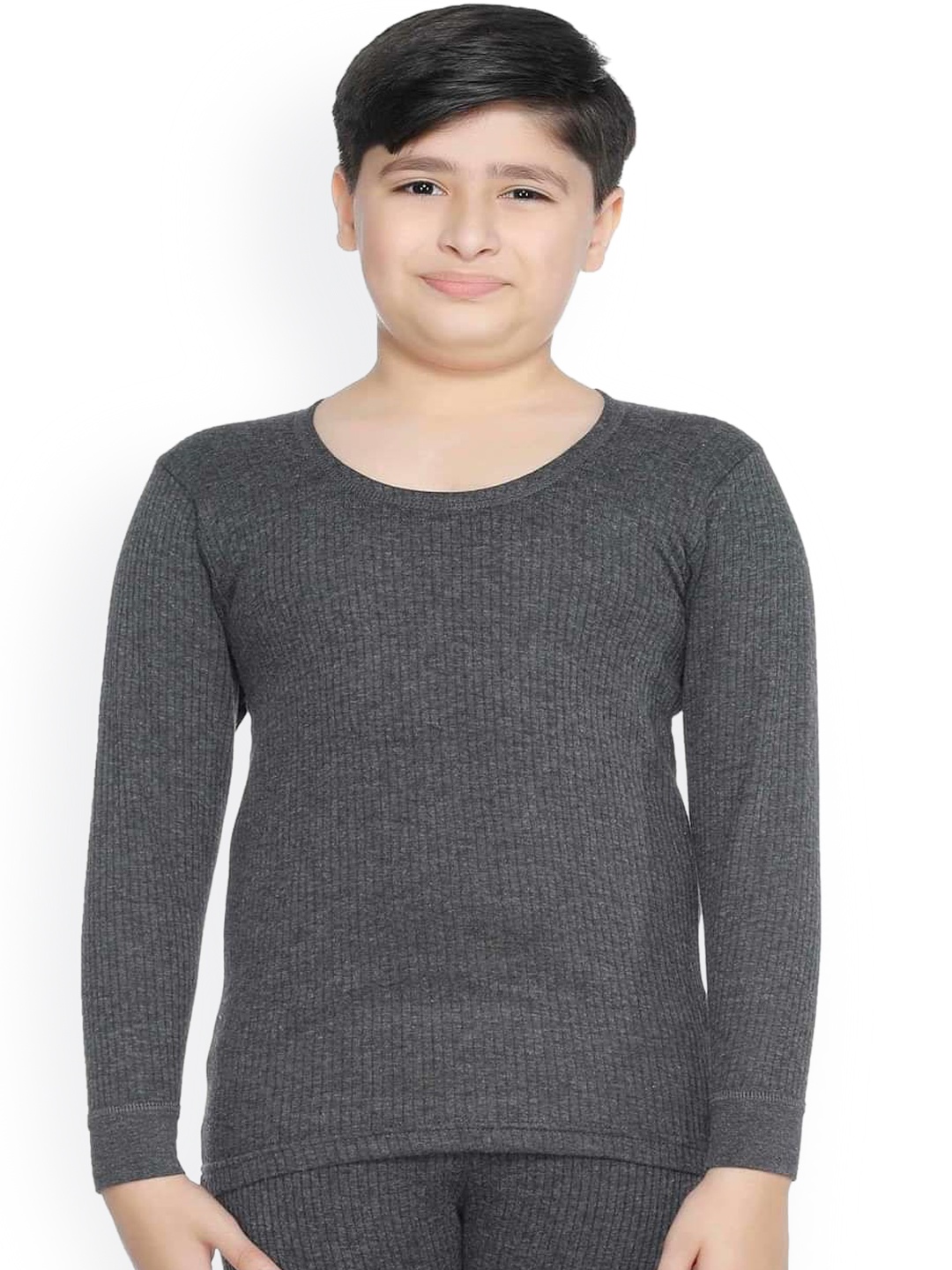 

Bodycare Kids Boys Melange Grey Solid Cotton Thermal Tops