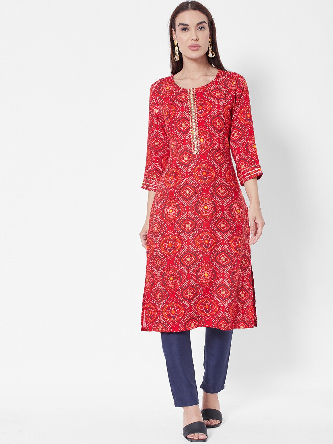 

Vedic Women Red Ethnic Motifs Printed Kurta with Trousers