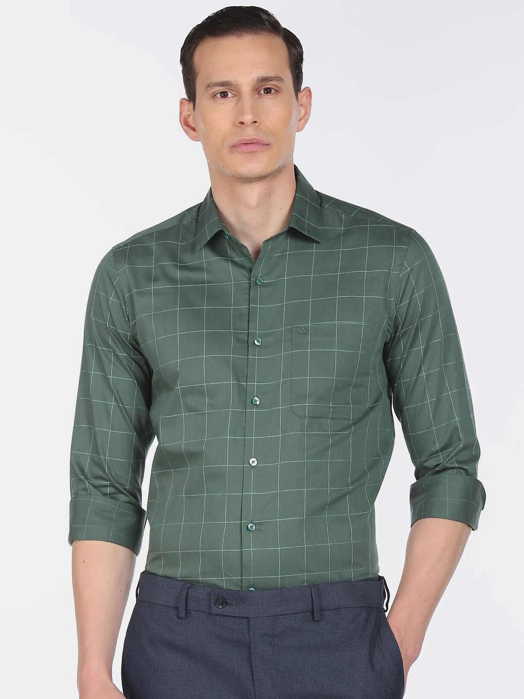 

Arrow Men Green Windowpane Checks Checked Casual Shirt