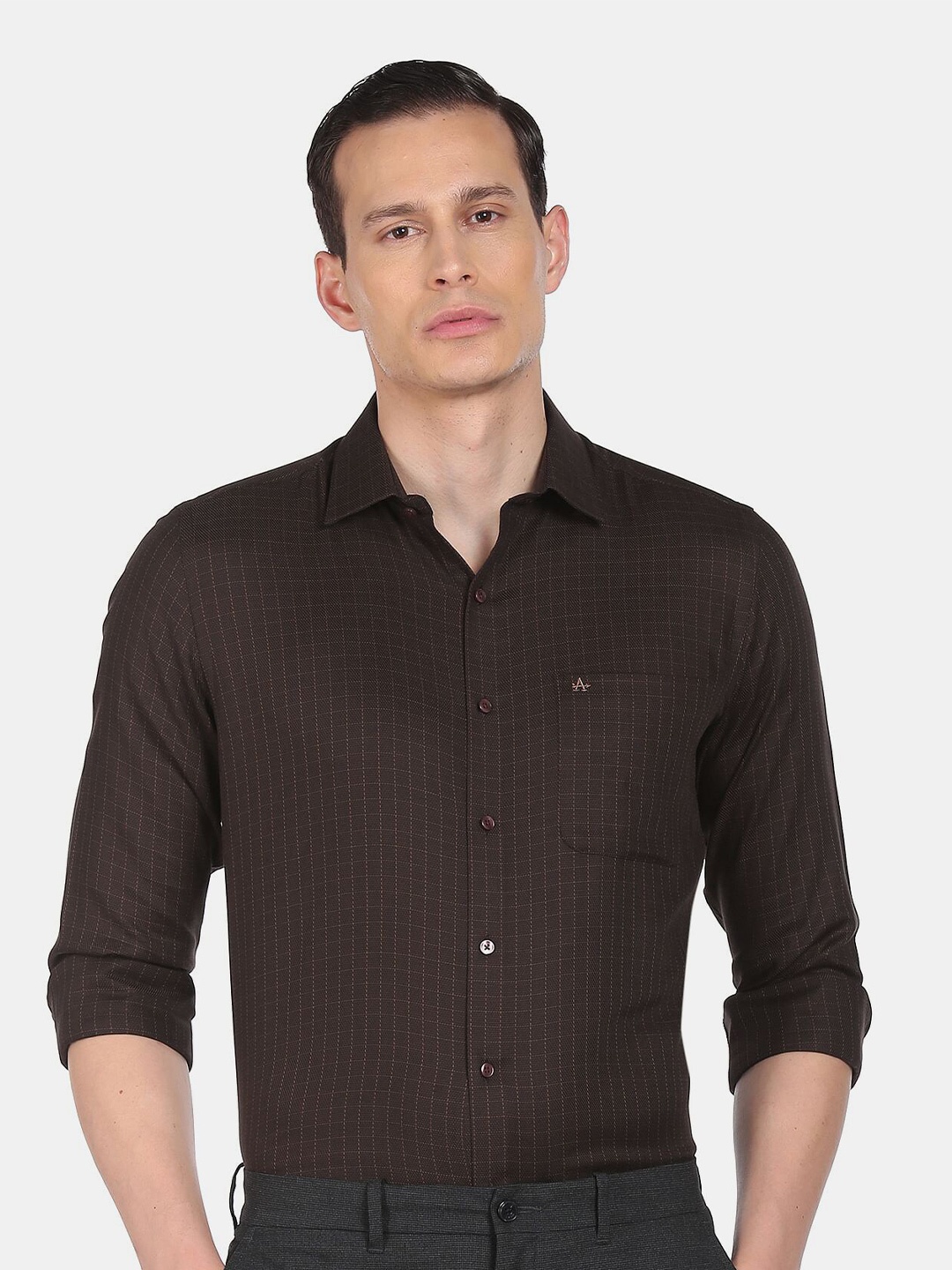 

Arrow Men Brown Grid Tattersall Checked Pure Cotton Casual Shirt