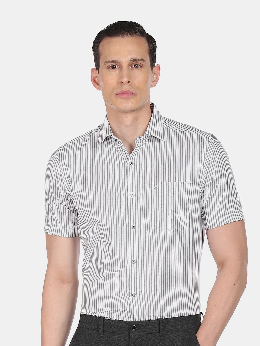 

Arrow Men White Striped Pure Cotton Formal Shirt