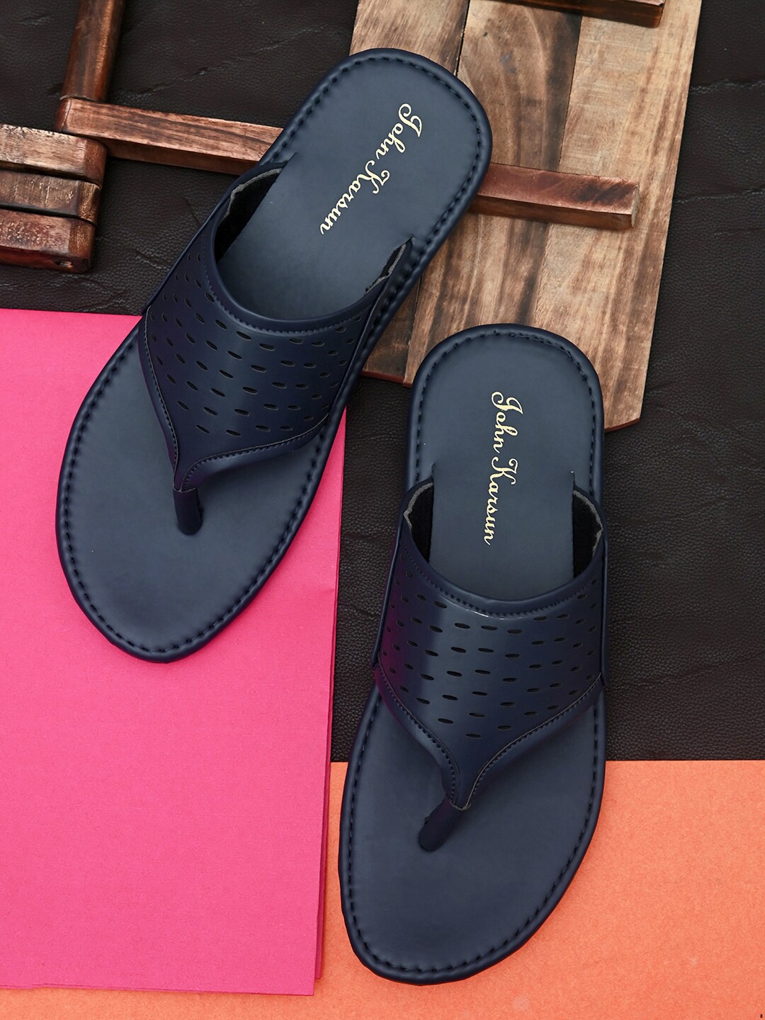 

John Karsun Men Blue & Black Comfort Sandals