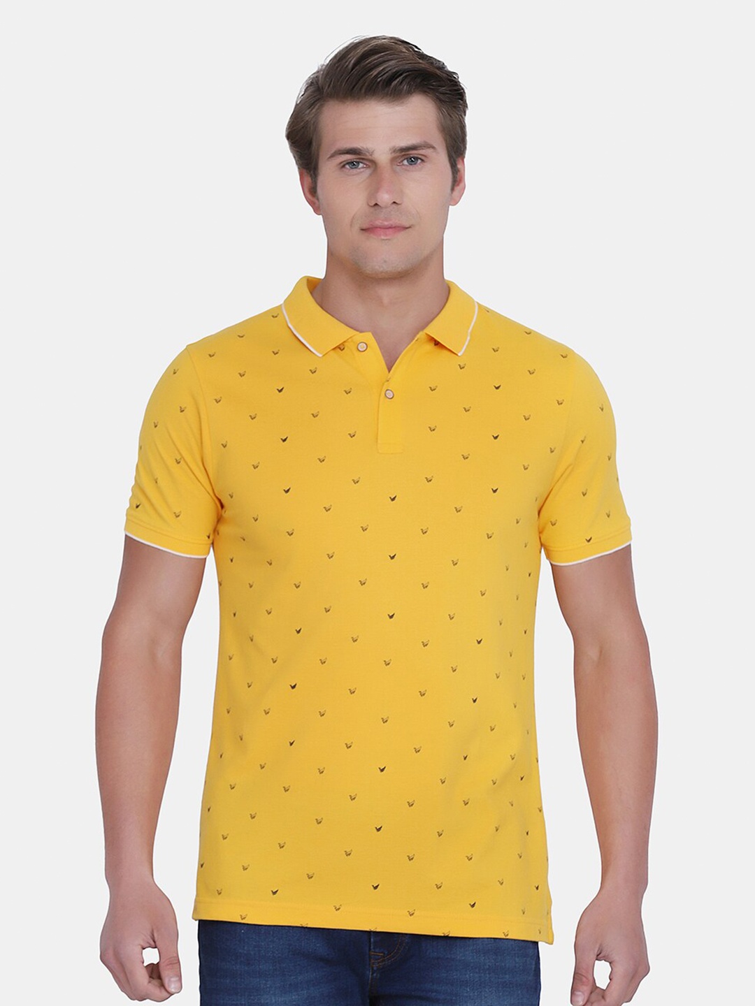 

Blackberrys Men Yellow Printed Polo Collar Slim Fit T-shirt