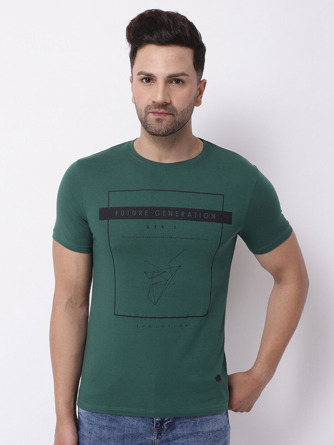 

Blackberrys Men Green Typography Printed Cotton Slim Fit T-shirt
