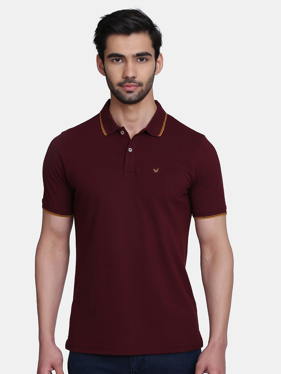 

Blackberrys Men Red Solid Polo Collar Cotton Slim Fit T-shirt