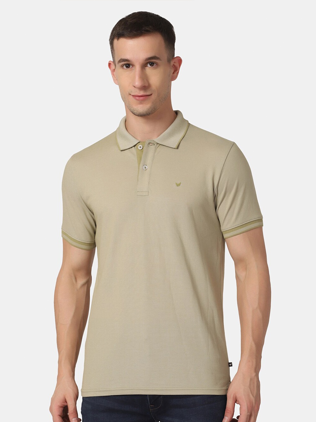 

Blackberrys Men Olive Green Polo Collar Slim Fit Cotton T-shirt