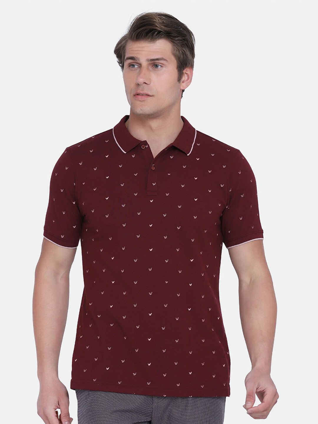 

Blackberrys Men Red Printed Polo Collar Slim Fit T-shirt
