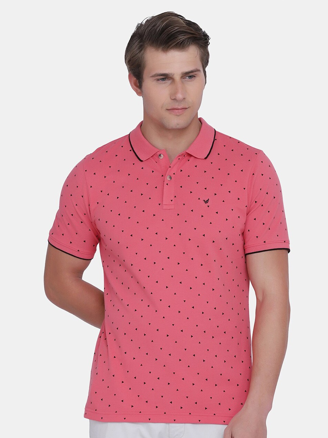 

Blackberrys Men Red & Navy Blue Printed Polo Collar Slim Fit T-shirt