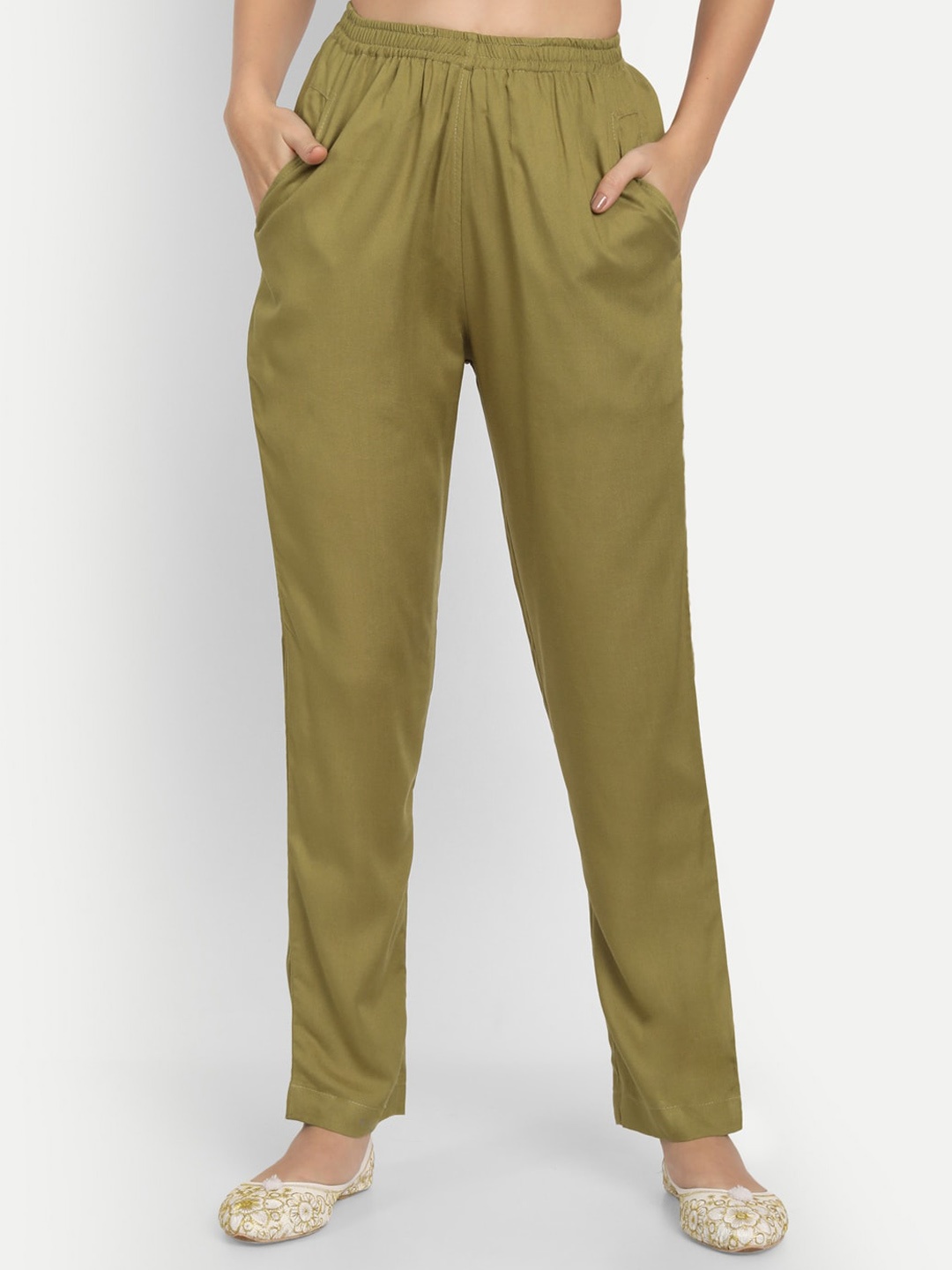 

APELLA Women Olive Green Comfort Rayon Pant Palazzo