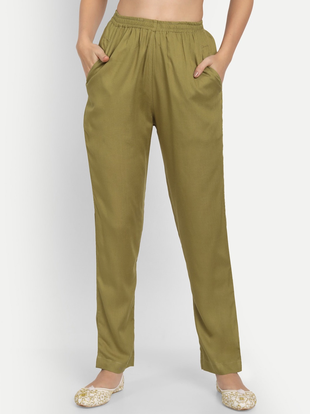 

APELLA Women Olive Green Comfort Rayon Pant Palazzo