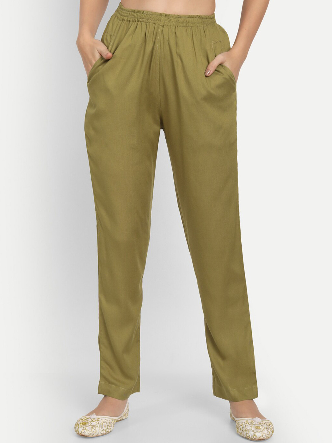 

APELLA Women Olive Green Comfort Rayon Pant Palazzo