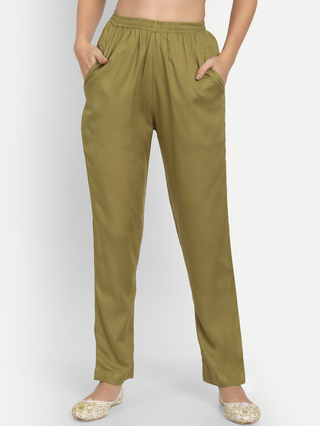 

APELLA Women Olive Green Comfort Rayon Pant Palazzo