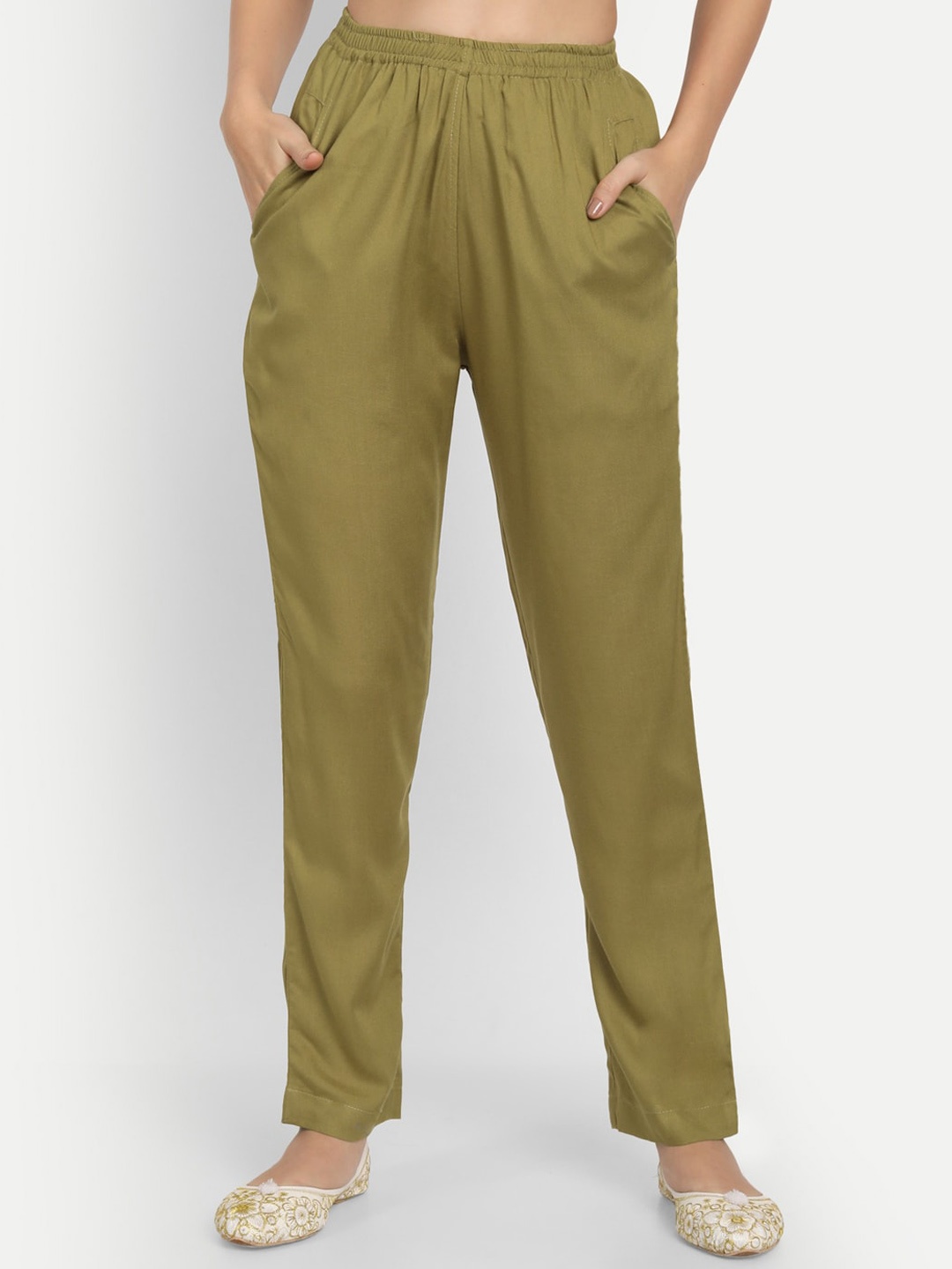 

APELLA Women Olive Green Comfort Rayon Pant Palazzo