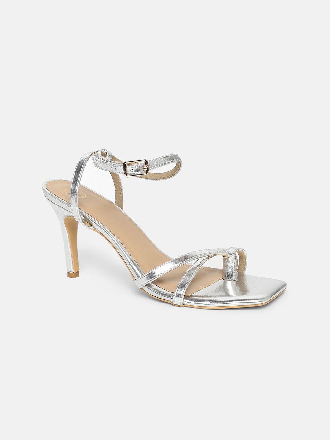 

20Dresses Women Silver-Toned & Beige PU Stiletto Heel with Buckles