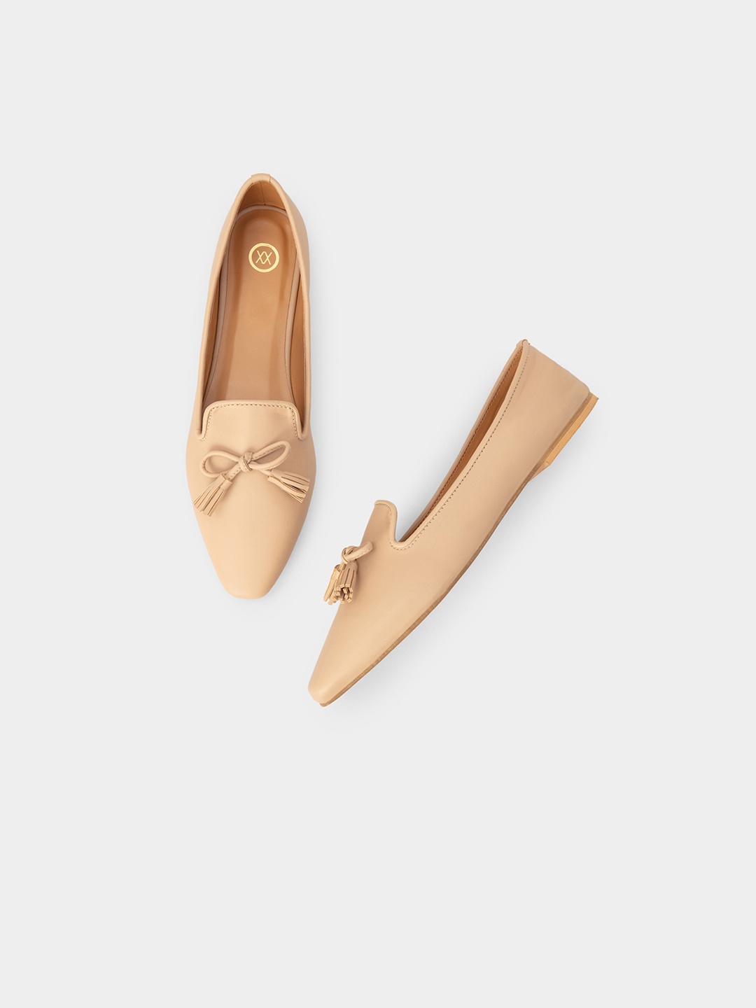 

20Dresses Women Beige PU Ballerina Flats with Bows
