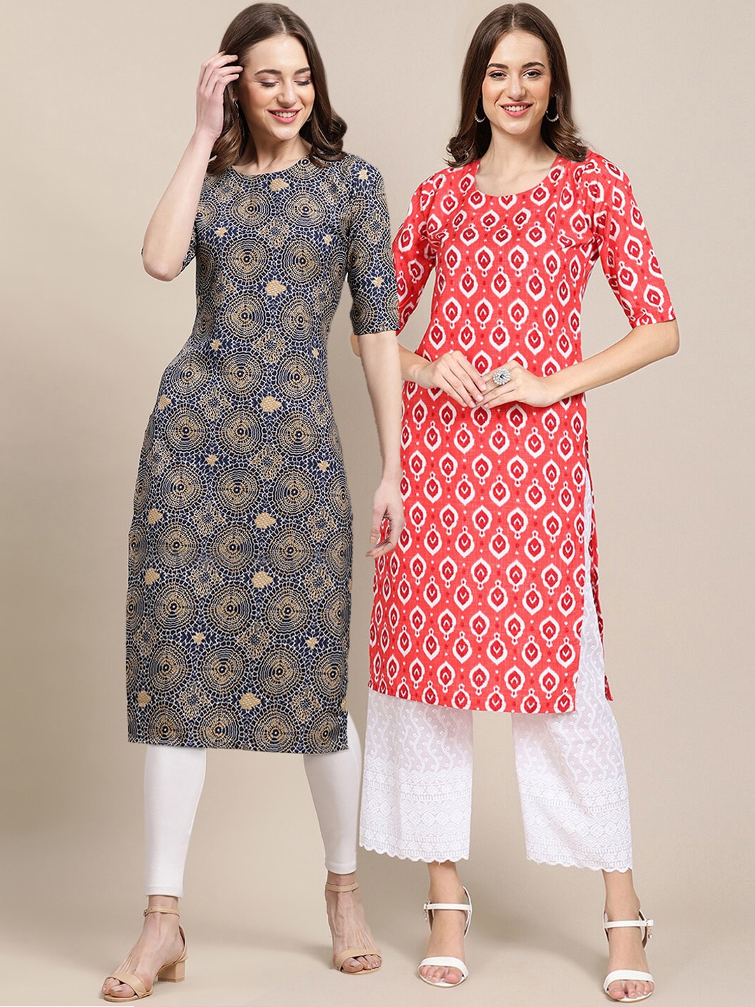 

7Threads Women Multicoloured Pack Of 2 Floral Printed Crepe Kurta, Multi