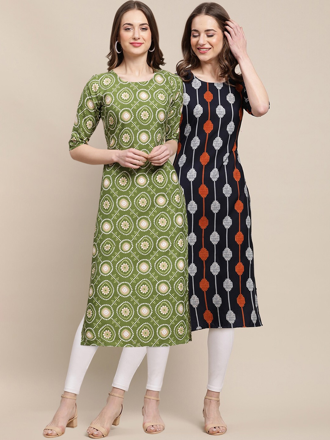 

7Threads Women Green & Blue Ethnic Motifs Printed Block Print Crepe Kurta