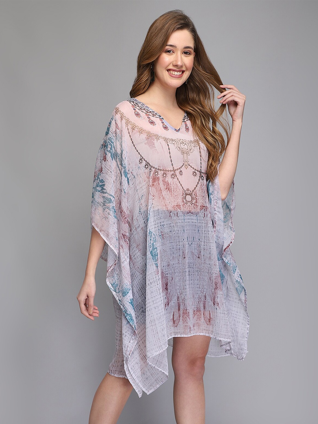 

Aditi Wasan White Tie and Dye Chiffon Maternity Kaftan Dress
