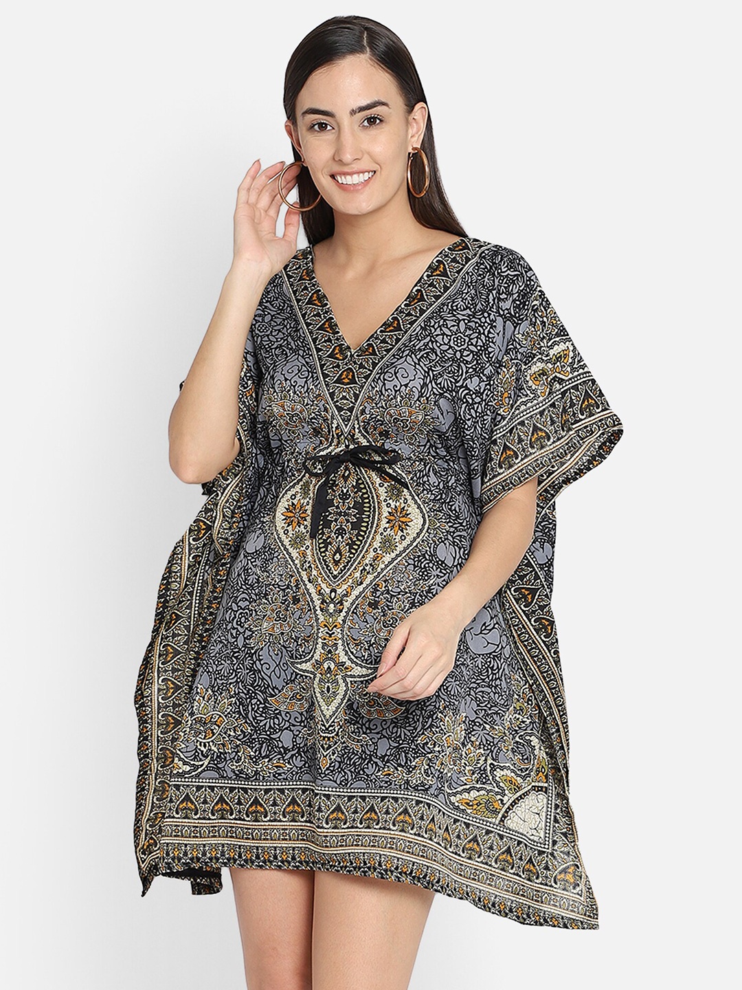 

Aditi Wasan Grey Ethnic Motifs Maternity Kaftan Dress
