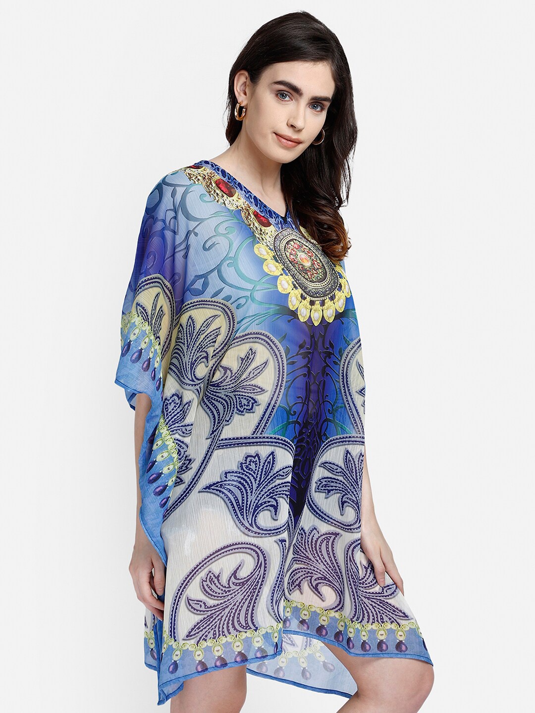 

Aditi Wasan Blue Floral Chiffon Maternity Kaftan Dress