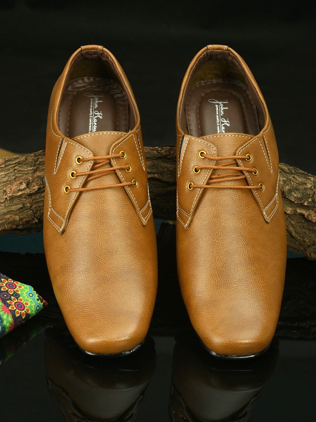 

John Karsun Men Tan Solid Formal Derby Shoes