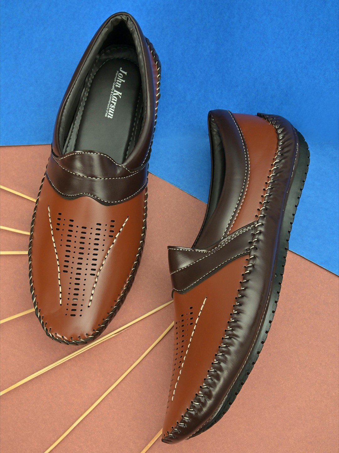 

John Karsun Men Tan Printed Loafers