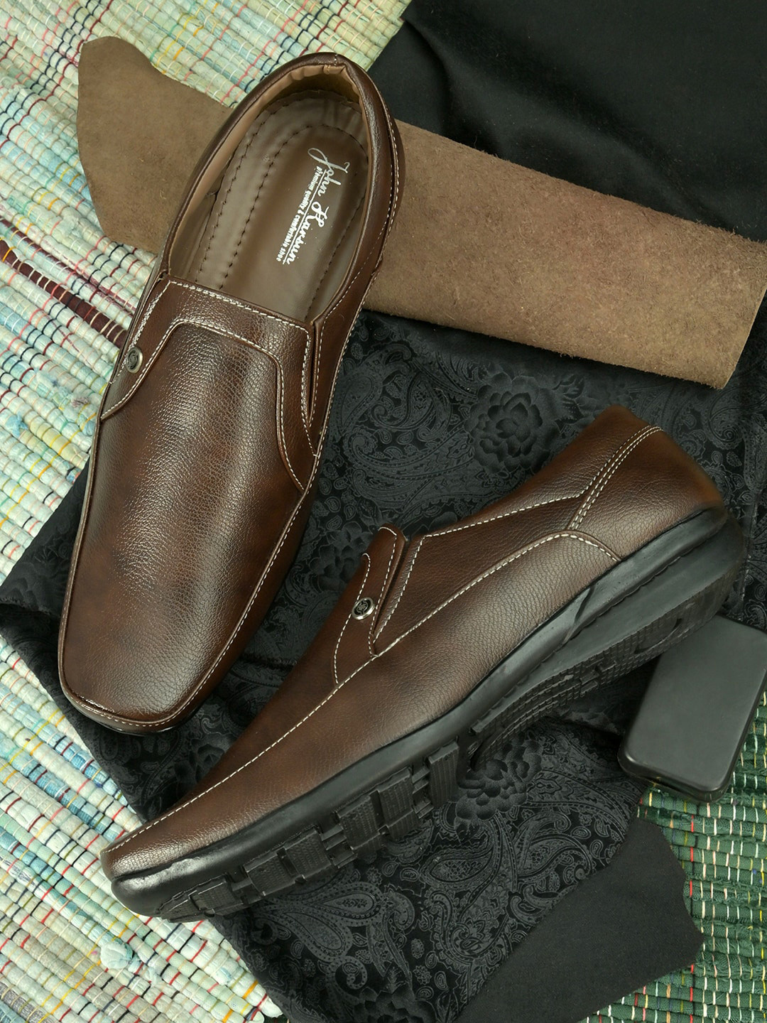 

John Karsun Men Brown Solid Formal Slip-Ons